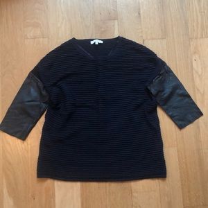 Sandro navy sweater with lamb skin sleeves